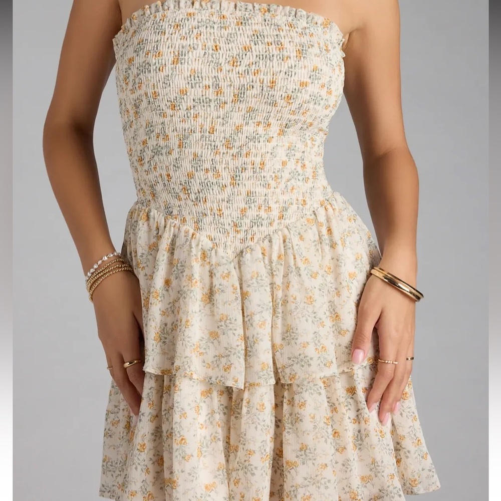 NWT Windsor Floral Smocked Mini Dress - Cream and Yellow - Picture 7 of 12